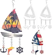 WindMage 4Pack 10inch Sublimation Wind Spinner Blanks 3D Aluminum Metal Wind Sculpture Kinetic Spinners for Yard and Garden Indoor Art Ornaments Hanging Decoration (Boat)