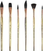 Sable Watercolor Brushes Professional Watercolor Paint Brushes for Artists 6pcs - Variety Shapes with Flat, Pointed Rounds, Dagger Stripper, Fan for Watercolor Acrylic Gouache Inks Painting