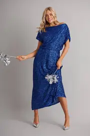 Women's Party Amiri Off Shoulder Maxi Dress Off The Shoulder in Cobalt Blue Sequin 8