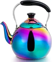 DINYWOW Whistling Tea Kettle for Stovetop Induction Stainless Steel Tea pot Whistle Kettles Gas Stove Top Fast Boiling Water Modern Rainbow Iridescent Color Mirror Finish 2 Quart