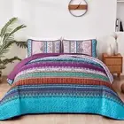 WONGS BEDDING Purple Quilt Set Twin Size, Bohemian Stripe 2 Pieces Bedspread ...