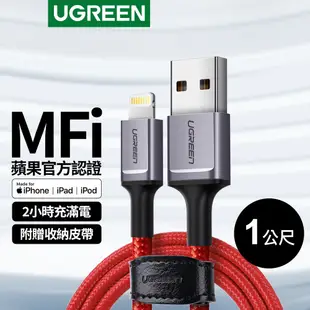 綠聯 USB A to Lightning蘋果充電線 1公尺 MFi蘋果官方認證 iPhone充電線 傳輸線 收納皮帶版