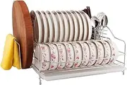 PLABCATNB Kitchen Drain Rack Multifunctional Kitchen Storage Rack 2-Tier Large Dish Drainer Rack Cutlery Rack Multifunctional Kitchen Shelf with Drip Tray and Cutlery Holder Stainless Steel 43