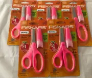 5-Pack Fiskars 5” Kids Scissors Pink Blunt Tip Safety Edge Blade Eraser Sheath
