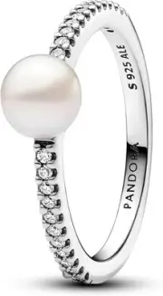 Pandora Treated Freshwater Cultured Pearl & Pave Ring