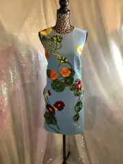 Oscar De La Renta Sleeveless Nasturtium Embroidered Shift Dress Sz 8 AUTH NWT
