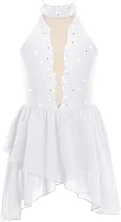 [Jugaoge] Kids Girls Sparkly Rhinestone Figure Skating Ballet Dance Irregular Dress Skate Sports Gymnastics Leotard