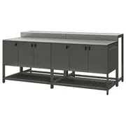 BÅTSKÄR outdoor kitchen island w bar table, dark grey, 240x100 cm