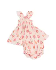 Angel Dear Girls' Sweet Peach Ruffled Strap Smocked Top & Diaper Cover Set - Baby