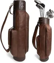 Leather Golf Bag with Top Divider & Shoulder Strap, Vintage Club Golf Cart Bags for Men & Women, Carry Sunday Silencer Stand Bag, Mens Travel Walking Cases, Brown & Black Caddy, Hard Case Light Weight