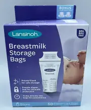 LANSINOH Breastmilk Storage Bags 50-Count Presteralized BPA Free NEW