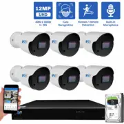8 Channel 6 X 12MP Face/Human/Car Smart AI PoE Bullet Security Camera System