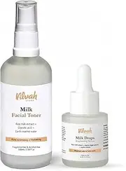 Vilvah Store Hydrating Combo | Milk Drops Serum | Milk Face Toner | Minimizes Pores and Hydrates | Balances & Restores pH Levels | For All Skin Types