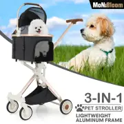 Pet Stroller Foldable 3-in-1 Dog Travel Carrier Multifunction Detachable Basket
