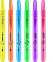 WRITECH Retractable Highlighters Assorted Colors: Chisel Tip Click Aesthetic Highlighter Marker Pens Pack Multi Colored Ink No Bleed Smear for Highlighting Journaling (6ct Neon)