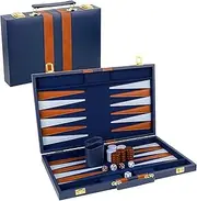 Gesserit Backgammon Set 2 Players Classic Backgammon Set for Adults Board Game with High-Quality PU Leather Case Portable and Travel Backgammon Set (Navy Blue, 18 Inches)