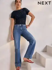 Dark Blue Patch Pocket Wide Leg Jeans (E30491) | $84