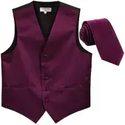 New Men's Formal Tuxedo Vest Waistcoat_Necktie solid dark purple wedding prom