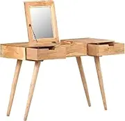 Solid Acacia Wood Dressing Table with Mirror 112x45x76 cm - Unique Handmade Cosmetics Vanity with Hidden Storage & 2 Drawers - Walnut Finish, Bedroom Furniture Masterpiece