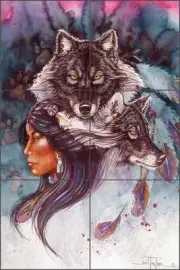 Ceramic Tile Mural Backsplash Taylor Native Wolf Wildlife Southwest Art JTA032