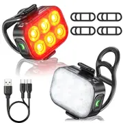 USB Rechargeable Bike Light Set with 4+6 Modes Waterproof Bicycle Lights