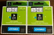 Qty 2 Dymo D1 43613 Label Maker Tape 1/4" X 23' Black Refill Label Writer NEW!