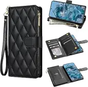 [Asuwish] Phone Case for Google Pixel 8 Pro 5G Wallet Cell Cover with Crossbody Strap Flip Zipper Credit Card Holder Slot Stand Heavy Duty Pixel8Pro Pixel8 XL Eight 8Pro Women Girls Men Boys Black