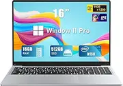 Gaming Laptop, 16 Inch FHD Display (1920 x 1200), N150 Laptop Computer (up to 3.6GHz), 16GB RAM 512GB SSD, Supports 180 Angle Opening, Bluetooth, Backlit Keyboard, Windows 11 Pro