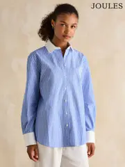 Joules Amilla Blue & White Embroidery Longline Relaxed Fit Shirt (E28010) | $150
