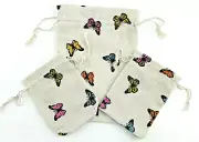 Gift Bag Butterflies 1 Medium and 2 Small Drawstring Pink Yellow Lot of 3