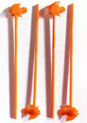 NEW Crate & Barrel GO FISH SWIZZLE STICKS 8" Glass Gold Fish Stir Sticks Set (4)