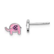 Sterling Silver Rhodium-Plated Polished Pink & Purple Enameled Elephant Children'S Post Earrings