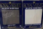 Vtg Fieldcrest Royal Velvet Twin Flat & Fitted Sheets Cotton Percale Made USA