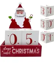Santa Clause Christmas Wooden Countdown Advent Calendar Blocks NIB