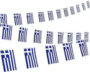 Whaline 32.8Ft Greece National Flag Bunting 38Pcs Blue Greece Rectangular Flag Bunting Banner Greek Flag String Bunting for National Day Parades Decorations Sports Events Home Celebration Party
