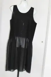 Eileen Fisher NWT $298 black 100% silk sheer skirt dress/top size PL