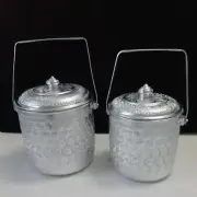 Aluminium Silver Round Pot with Handle Food Container Thai Traditional Design
