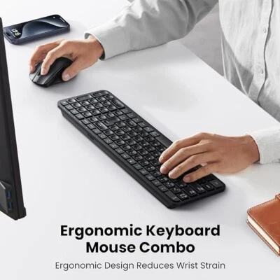 UGREEN Ergonomic Wireless Keyboard & Mouse Set - Silent 4000 DPI Mouse