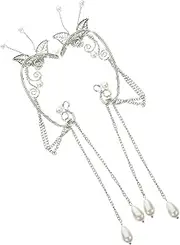 [BESTYASH] Non Pierced Clip Earrings for Women Pearl Tassel Ear Cuffs Aesthetic Ear Jewelry
