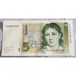 1991 年 德國 柏林勃蘭登堡門 凱瑟琳娜 5 馬克 早期 紙鈔 幣
