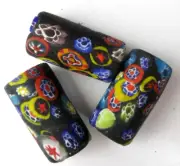 Cylinder Shape Italian Handmade Millefiori Glass Beads 15x30mm Set Of 3 New