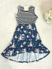 size 3-4 years new girls dress navy blue stripe floral high low girls dress