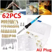 62PCS Wood Burning Pen Tool Soldering Stencil Iron Craft Set Pyrography Kit AU