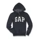 美國百分百【全新真品】GAP 外套 上衣 長袖 連帽 LOGO 貼布 刷毛 深藍色 現貨 男 XS S號 E927