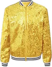 [Riismen] Kids Girls Shiny Sequins Baseball Jackets Zip Up Bomber Jacket Hip Hop Dance Party Costume Tops