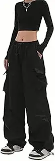 [BXCNCKD] Women's Retro Pocket Cargo Pants Multi Pocket Casual Trousers Wide Leg Cargo Pants Gothic Street Slacks
