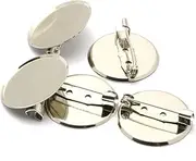RuiLing 100pcs 2.5cm Silver Brooch Clasps Pin Disk Base Disc Blank Thicken Cabochon Trays for Badge DIY Jewelry Craft Making Decoration Accessories