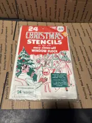 24 Vintage Christmas Window Flocking Stencils Sheets Santa Chase Company Tree