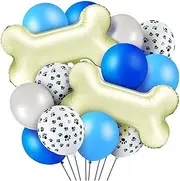 44 Pieces Dog Themed Balloons Include 10 Pieces Dog Paw Print Latex Balloons 4 Pieces Bone Shaped Foil Balloons and 30 Colorful Latex Balloons for Dog Puppy Birthday Party Decorations Blue