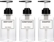 Clear Pump Bottle,Yeeco Shampoo Dispenser with Waterproof Labels 10oz/300ml, Shampoo and Conditioner Bottles 3 Packs, Shampoo Bottles Refillable for Bathroom, Kitchen, Hotel